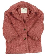 Růžový huňatý zateplený kabát F&F