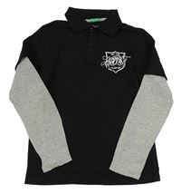 Černo-šedé polo triko s nápisem Benetton