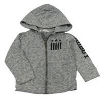Šedá melírovaná propínací mikina s nápisem a kapucí H&M