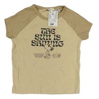 Béžovo-hnědé žebrované crop tričko se Snoopym H&M