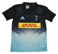 Černo-světlemodré sportovní funkční tričko s logem Adidas 