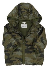 Khaki-hnědá army šusťáková prošívaná zimní bunda s kapucí M&Co.