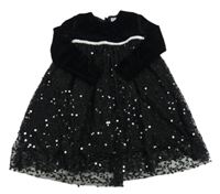 Černé sametovo/síťované šaty s flitry OVS