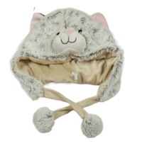 Bílo-hnědá kožešinová podšitá ušanka - kočka 