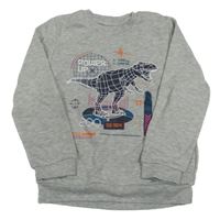 Šedá melírovaná mikina s dinosaurem Primark