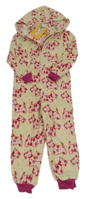 Nové - Béžovo-růžová fleecová kombinéza s pejsky a kapucí Roaster Toasters 