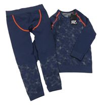 Nové - 2set - Tmavomodré vzorované funkční spodní triko + kalhoty Crivit