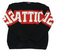 Černo-červený vlněný svetr s nápisy Attic21