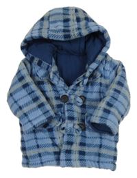 Modro-tmavomodro-šedý kostkovaný fleecový zateplený kabátek s kapucí George