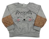 Šedo-béžová mikina s kočkou Shein