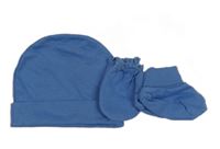 Nové - 3set - Modrá čepice + rukavice + capáčky