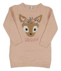 Světlerůžové svetrové šaty se srnkami Primark