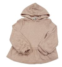 Světlerůžový žebrovaný peplum svetr s kapucí