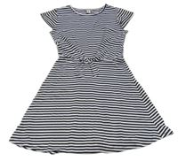 Tmavomodro-bílé pruhované šaty s mašlí Yigga