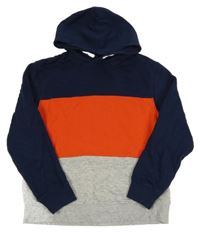Tmavomodro-červeno-šedá mikina s kapucí H&M