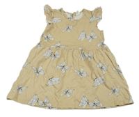 Béžové bavlněné šaty s motýlky H&M