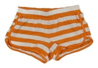 Oranžovo-bílé pruhované bavlněné kraťasy 