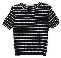 Černo-bílé pruhované žebrované crop tričko H&M