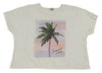 Bílé crop oversize tričko s palmou Tu