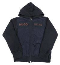 Tmavomodrá propínací mikina s kapucí a logem Hugo Boss