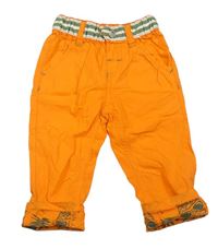 Oranžové cargo plátěné kalhoty s ananasy a listy a pruhy Ergee