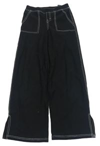 Černé široké teplákové rifle H&M