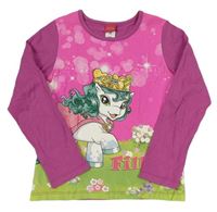 Křiklavě růžovo-zeleno-světlevínové pyžamové triko s pony - Filly 