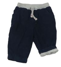Tmavomodré manšestrové podšité kalhoty se šedým úpletovým pasem the little white company