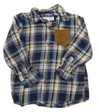 Tmavomodro-modro-světlebéžovo-okrová kostkovaná košile Zara