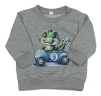 Šedá melírovaná mikina s dráčkem a autíčkem 