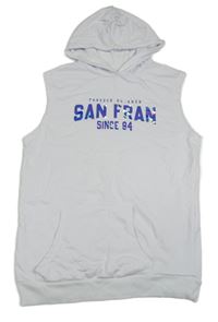 Bílá tepláková vesta s metalickými nápisy a kapsou a kapucí C&A