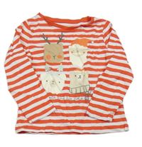 Červeno-bílé pruhované vánoční triko se Santou a sobem a medvídky George