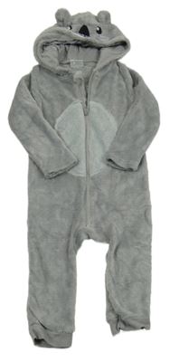 Šedá plyšová kombinéza s kapucí - medvídek orsolino
