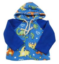 Modro-safírová fleecová mikina s dinosaury a kapucí