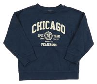 Tmavomodrá melírovaná žebrovaná mikina s nápisy a číslem C&A