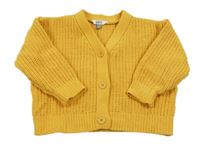 Tmavožlutý žebrovaný propínací oversize svetr KIDS