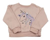 Pudrová teplá mikina s jednorožcem PRIMARK