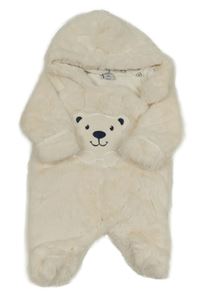 Smetanová kožešinová podšitá kombinéza s medvědem a kapucí dopodopo