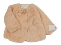 Nové - světlerůžový kožešinový podšitý kabát s mašlí SHABBY CHIC