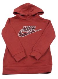 Rezavá mikina s logem a kapucí Nike