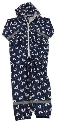 Tmavomodrá softshellová kombinéza s duhami a kapucí Kiki&Koko