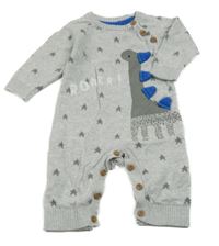 Šedý melírovaný pletený overal s dinosaurem a hvězdičkami Mothercare