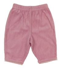 Růžové žebrované sametové kalhoty s organzovým volánkem George