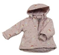 Starorůžová šusťáková zateplená parka se zajíčky a odepínací kapucí name it.