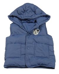 Tmavomodrá prošívaná šusťáková zateplená vesta s Mickey a kapucí George