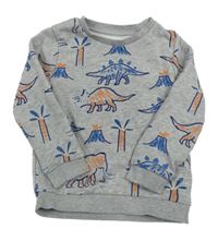 Šedá melírovaná mikina s dinosaury a mamuty a sopkami a palmami M&S