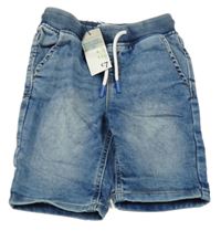 Nové - modré plísňové teplákové riflové kraťasy s úpletovým pasem PRIMARK