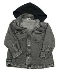 Tmavošedá plísňová riflová košilová bunda s odepínací kapucí H&M