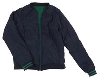 Tmavomodrý prošívaný šusťákový přechodový oboustranný bomber s pruhy LC Kids
