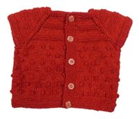 Červená melírovaná propínací svetrová vesta s 3D puntíky a třpytkami